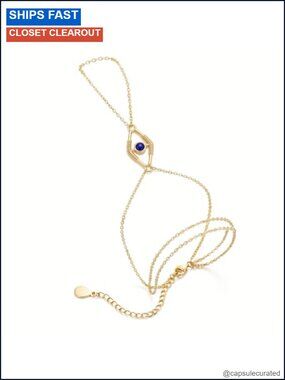 Sterling Silver 14k Gold Plated Evil Eye Hand Chain Bracelet for Women